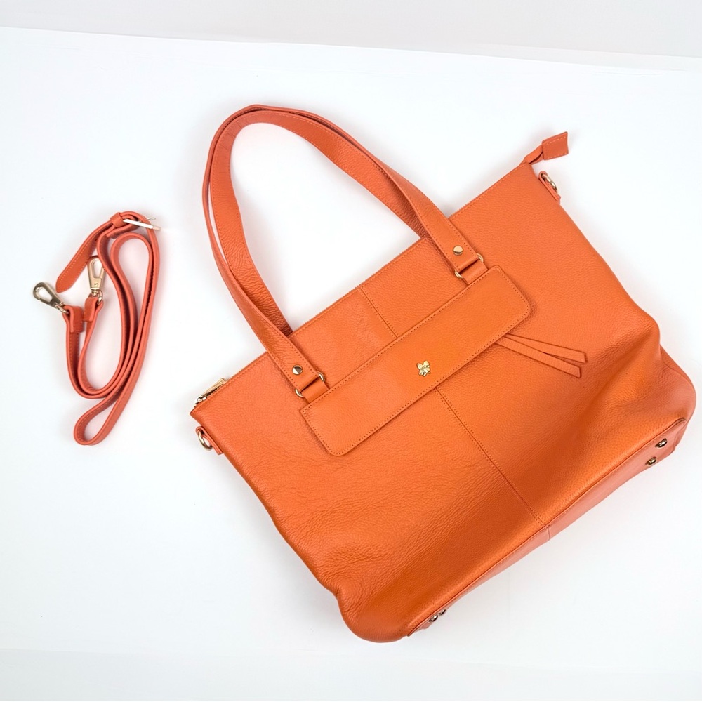 Ora Delphine Eden Leather Tote Bag in Clementine / Orange Leather $398 MSRP - Picture 3 of 15